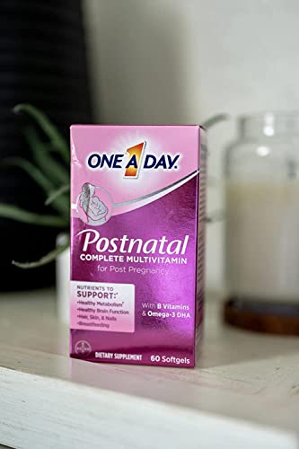 ONE A DAY Postnatal Complete Multivitamin for Post-Pregnancy with Folic Acid and Omega-3 DHA, 60 Count