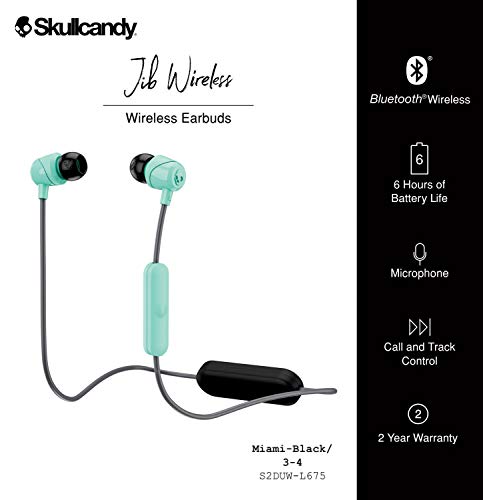 Skullcandy Jib Bluetooth Wireless in-Ear Earbuds with Microphone for Hands-Free Calls, 6-Hour Rechargeable Battery, Included Ear Gels for Noise Isolation