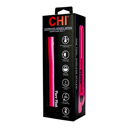 CHI Tourmaline Ceramic Hair Straightening Flat Iron | 1" Plates | Pure Pink | Professional Salon Model Hair Straightener