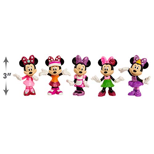Disney Junior Minnie Mouse 3 Inch Tall Collectible Figure Set, 5 Piece Set Includes Tennis, Hula, Candy Maker, Popstar, and Ballerina Outfits, by Just Play