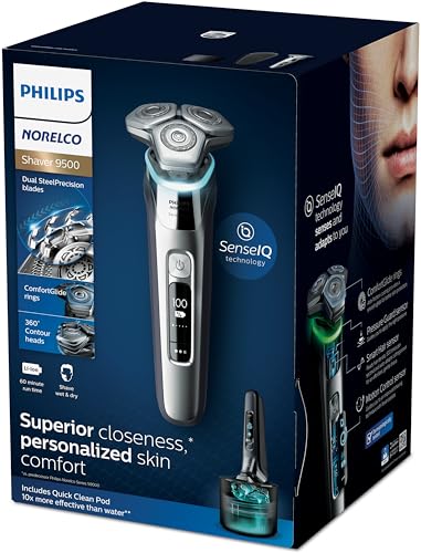 Philips Norelco 9500 Rechargeable Wet & Dry Electric Shaver with Quick Clean, Travel Case, Pop up Trimmer, S9985/84, Black