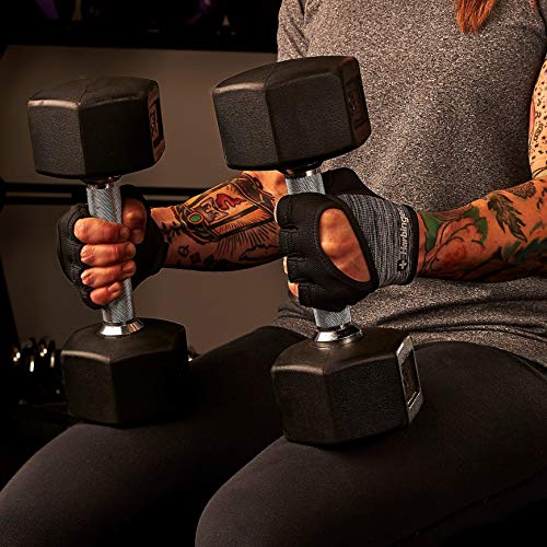 Harbinger Women's FlexFit Wash and Dry Workout Weightlifting Gloves with Padded Leather Palm (1 Pair) Black/Heather Gray Medium
