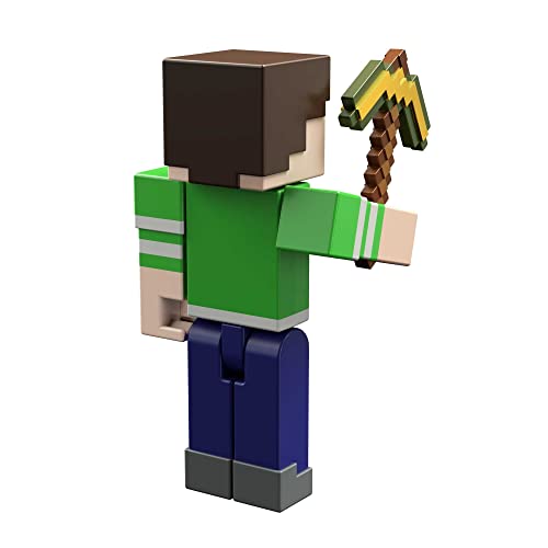 Minecraft Creeper Shirt Steve Action Figure, 3.25-in, with 1 Build-a-Portal Piece & 1 Accessory, Building Toy Inspired by Video Game, Collectible Gift for Fans & Kids Ages 6 Years & Older