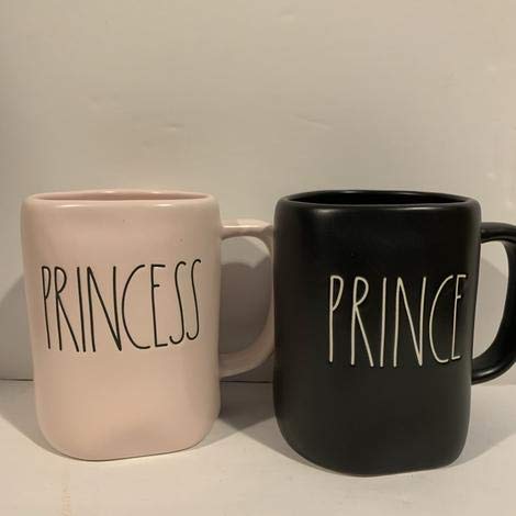 Rae Dunn PRINCESS + PRINCE Coffee Tea Mug Set - pink - white - 16 ounces - Ceramic - daughter girl son boy mother grandma friend mother's day birthday gift