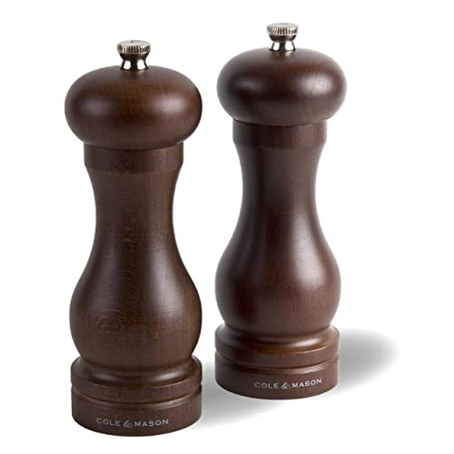 COLE & MASON Capstan Wood Salt and Pepper Grinder Gift Set - Wooden Mills Include Precision Mechanisms and Premium Sea Salt and Peppercorn Refills