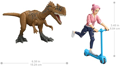 Mattel Jurassic World Toys Camp Cretaceous Brooklynn & Monolophosaurus Human & Dino Pack with 2 Action Figures & Scooter, Toy Gift and Collectible