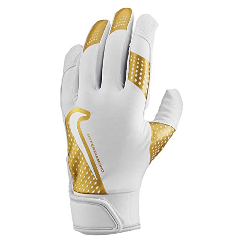 Nike Adult Hyperdiamond 2.0 Batting Gloves White | Gold | White Small