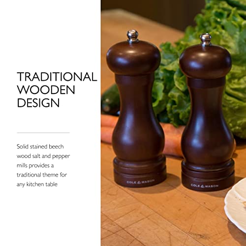 COLE & MASON Capstan Wood Salt and Pepper Grinder Gift Set - Wooden Mills Include Precision Mechanisms and Premium Sea Salt and Peppercorn Refills