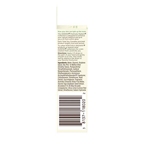 Aveeno Positively Radiant MaxGlow Infusion Drops with Moisture Rich Soy & Kiwi Complex Hypoallergenic Non-Comedogenic Paraben- Phthalate-Free Moisturizing Facial Serum fl. oz