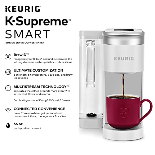 Keurig K-Supreme SMART Coffee Maker, MultiStream Technology, Brews 6-12oz Cup Sizes, White