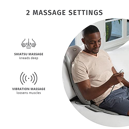 Homedics Shiatsu + Kneading & Vibration Massage Cushion with Heat, Deep Kneading, Handheld Remote, Lumbar Vibration Waves, 3 Massage Zones, Upper, Lower, Full Back, Fits Most Chairs, Premium Fabric