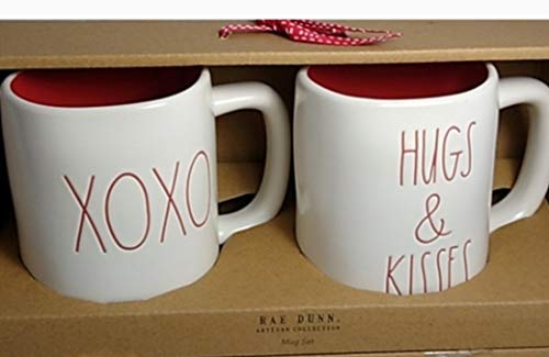 Rae Dunn XOXO and HUGS & kISSES Ceramic matte Red Interior mug set 2