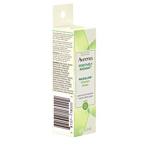 Aveeno Positively Radiant MaxGlow Infusion Drops with Moisture Rich Soy & Kiwi Complex Hypoallergenic Non-Comedogenic Paraben- Phthalate-Free Moisturizing Facial Serum fl. oz