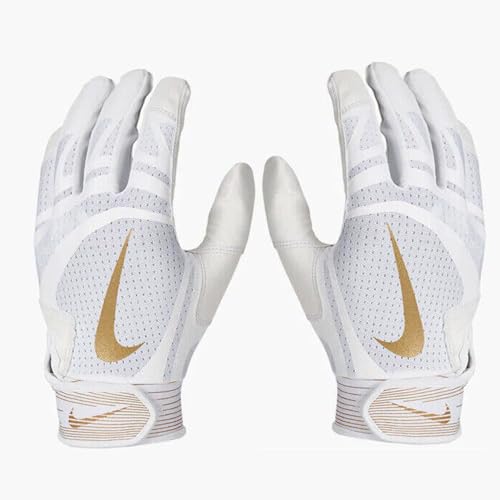 Nike Alpha Huarache Edge Batting Gloves - Unisex - 1 Pair (White/Gold - Large)