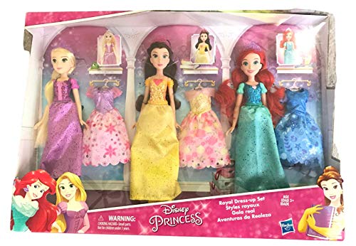 Disney Princess Royal Dress-Up Set (Rapunzel, Belle, Ariel Dolls + Extra Dresses)