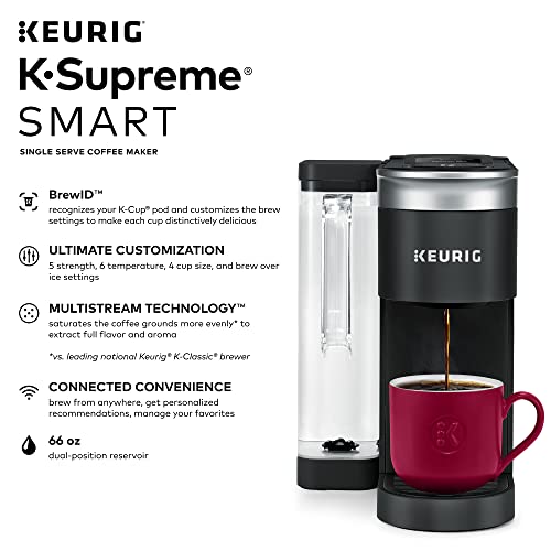 Keurig K-Supreme SMART Coffee Maker, MultiStream Technology, Brews 6-12oz Cup Sizes, Black