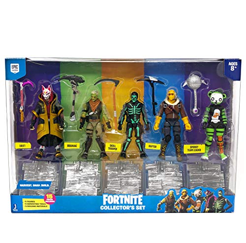 Fortnite Action Figures 15 Piece Collectors Set - 5 Character Figures, 5 Harvest Tools, 5 Building Materials - Spooky Team Leade