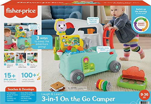 Fisher-Price Laugh & Learn Baby To Toddler Toy 3-In-1 On-The-Go Camper Walker & Activity Center With Smart Stages For Ages 9+ Months