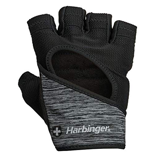 Harbinger Women's FlexFit Wash and Dry Workout Weightlifting Gloves with Padded Leather Palm (1 Pair) Black/Heather Gray Medium