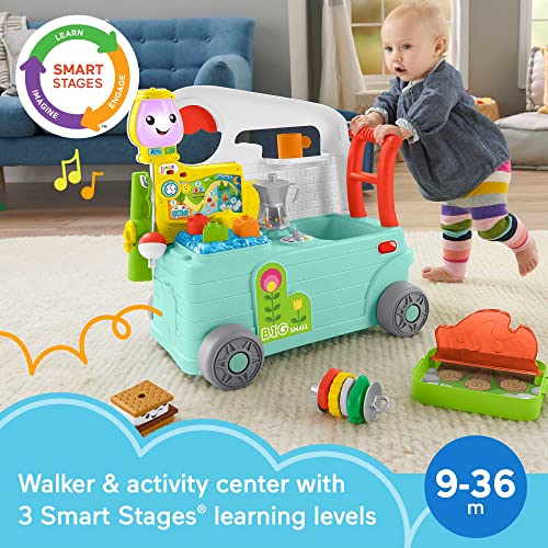 Fisher-Price Laugh & Learn Baby To Toddler Toy 3-In-1 On-The-Go Camper Walker & Activity Center With Smart Stages For Ages 9+ Months