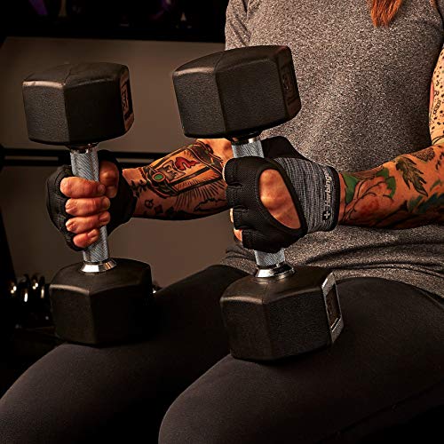 Harbinger Women's FlexFit Wash and Dry Workout Weightlifting Gloves with Padded Leather Palm (1 Pair) Black/Heather Gray Medium