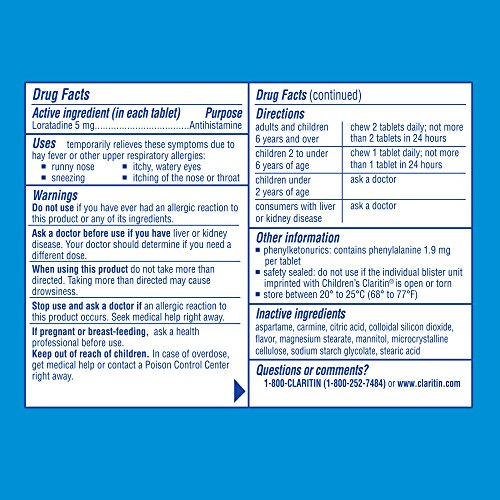 Claritin 24 Hour Allergy Chewables for Kids, Non Drowsy Allergy Relief, 30 Count