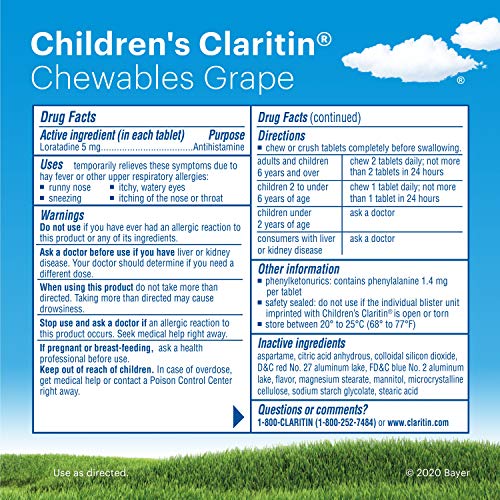 Claritin 24 Hour Allergy Chewables for Kids, Non Drowsy Allergy Relief, 30 Count